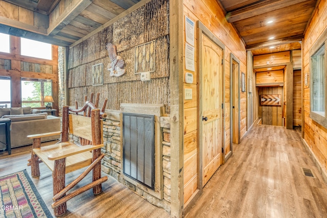 809 Pinecrest Way, Sevierville, TN 37862 - corridor featuring wood walls, wood finished floors, wood ceiling, and recessed lighting
