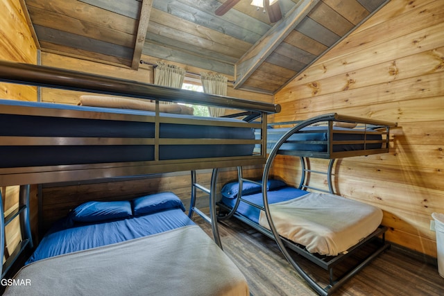 809 Pinecrest Way, Sevierville, TN 37862 - bedroom featuring wooden ceiling, wood walls, lofted ceiling, and wood finished floors