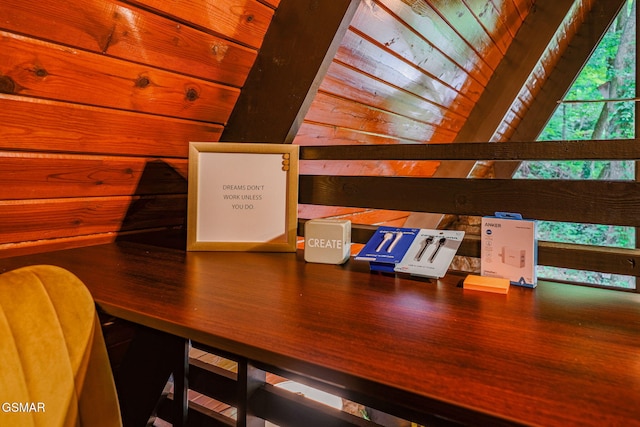 room details featuring wood walls