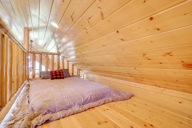 2867 White Oak Ridge Ln, Sevierville, TN 37862 - bedroom featuring wooden ceiling, lofted ceiling, wooden walls, and wood-type flooring