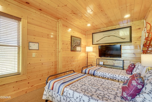 2867 White Oak Ridge Ln, Sevierville, TN 37862 - bedroom with wooden ceiling, carpet, wooden walls, and recessed lighting