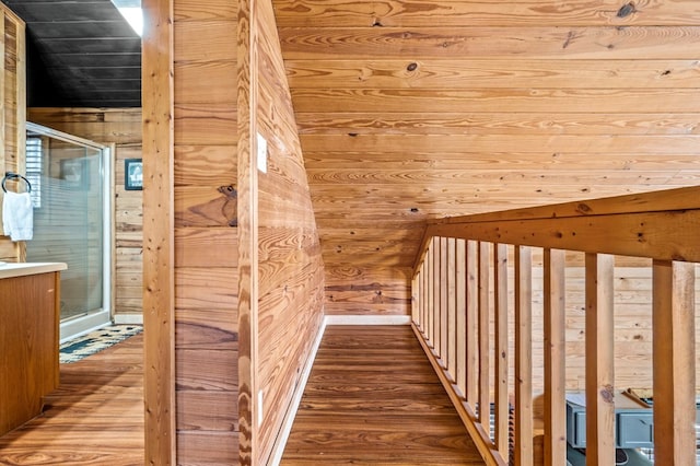 view of sauna with hardwood / wood-style floors