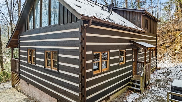 view of snow covered property