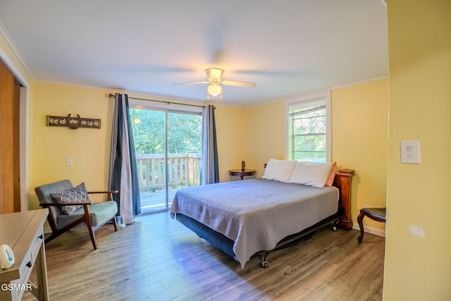 250 Cartertown Rd, Gatlinburg, TN 37738 - bedroom with light wood-style floors, crown molding, a ceiling fan, and access to outside