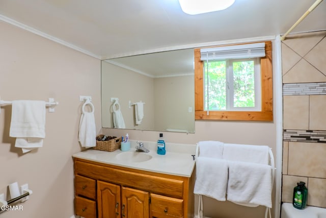 250 Cartertown Rd, Gatlinburg, TN 37738 - bathroom with a washtub, vanity, a shower, and crown molding
