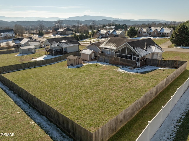 bird's eye view with a mountain view