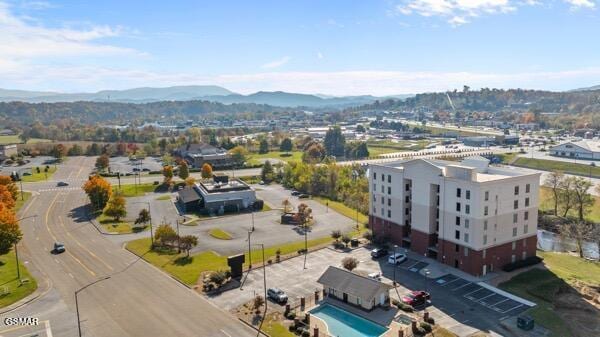 drone / aerial view with a mountain view