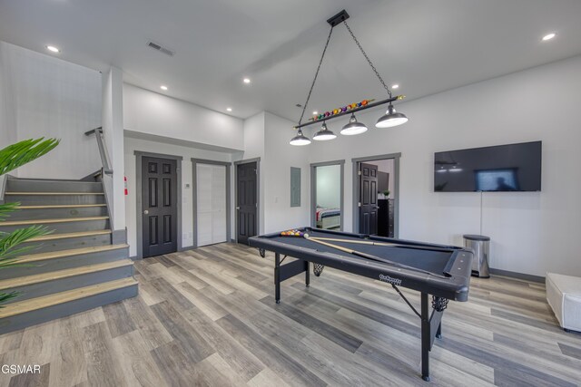 1349 N Baden Dr, Gatlinburg, TN 37738 - rec room with wood finished floors, electric panel, billiards table, and recessed lighting