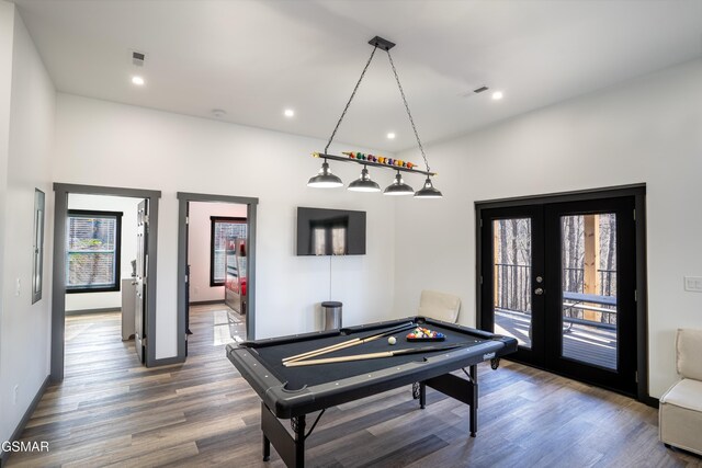 1349 N Baden Dr, Gatlinburg, TN 37738 - rec room with french doors, wood finished floors, billiards, recessed lighting, and baseboards