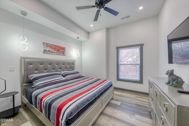 1349 N Baden Dr, Gatlinburg, TN 37738 - bedroom with light wood finished floors, recessed lighting, baseboards, and ceiling fan