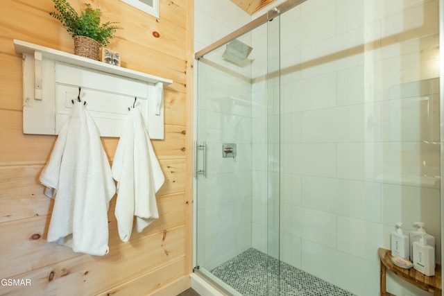 bathroom with a stall shower