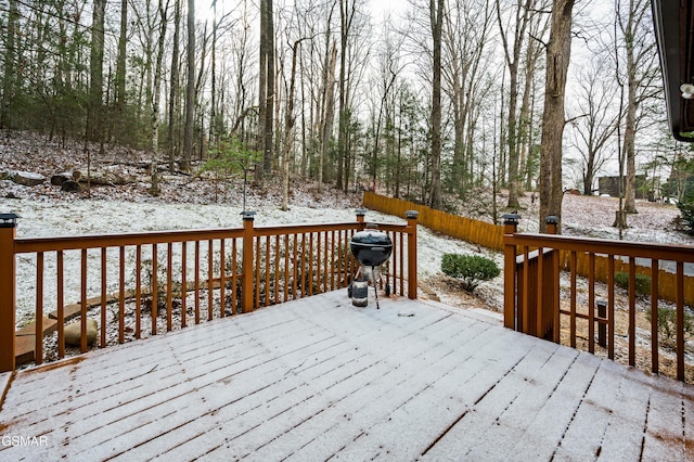 view of snow covered deck