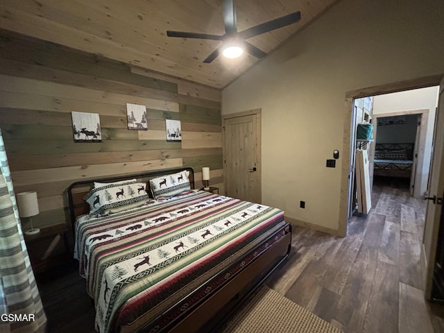 3412 Worth Rd, Sevierville, TN 37876 - bedroom featuring lofted ceiling, wood finished floors, wooden walls, and a ceiling fan