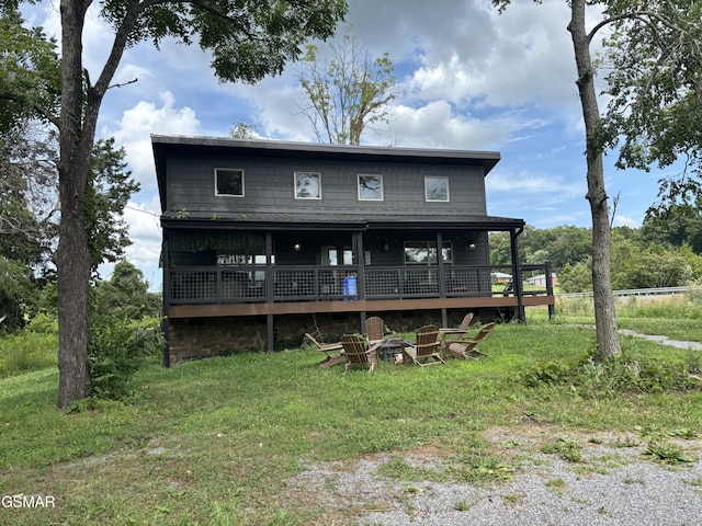 3412 Worth Rd, Sevierville, TN 37876 - back of property with a fire pit and a wooden deck