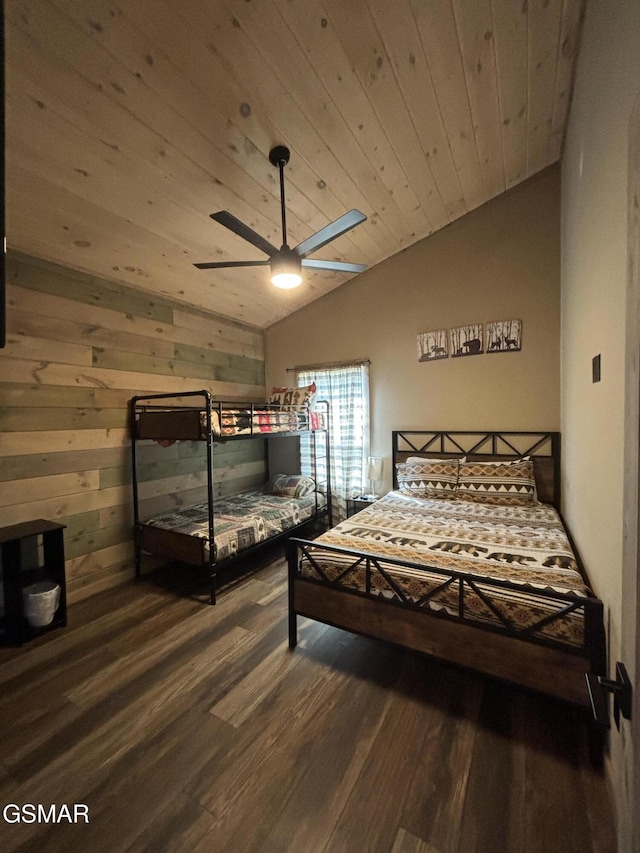 3412 Worth Rd, Sevierville, TN 37876 - bedroom featuring lofted ceiling, wood finished floors, wood ceiling, and ceiling fan