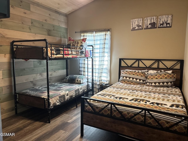 3412 Worth Rd, Sevierville, TN 37876 - bedroom featuring wood finished floors, wood walls, vaulted ceiling, and wood ceiling