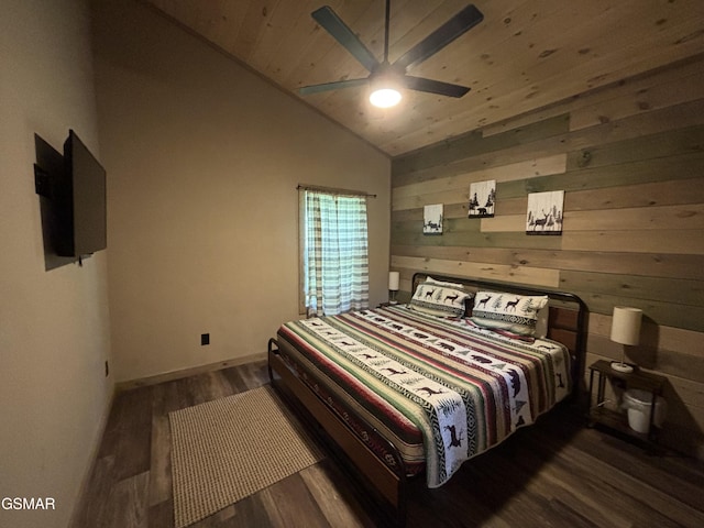 3412 Worth Rd, Sevierville, TN 37876 - bedroom with vaulted ceiling, wood finished floors, wood walls, wooden ceiling, and ceiling fan
