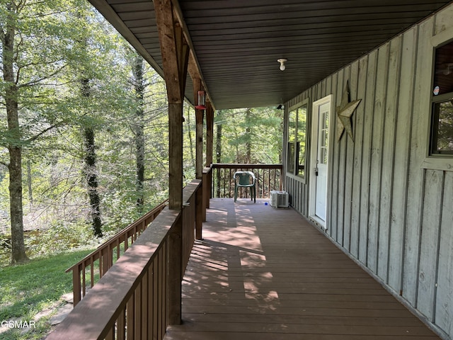 wooden terrace featuring central AC