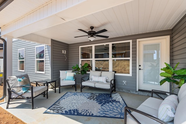 view of patio / terrace featuring ceiling fan and outdoor lounge area