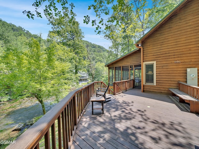 3541 Twin Pines Way, Sevierville, TN 37876 - wooden terrace with a sunroom and a forest view