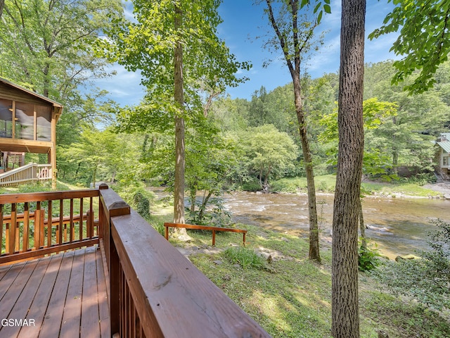 3541 Twin Pines Way, Sevierville, TN 37876 - wooden deck with a water view and a forest view