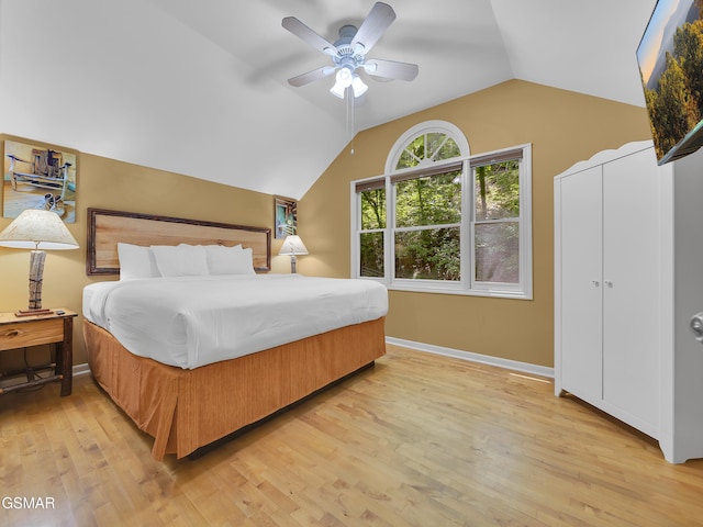 3541 Twin Pines Way, Sevierville, TN 37876 - bedroom featuring vaulted ceiling, light wood-type flooring, baseboards, and ceiling fan