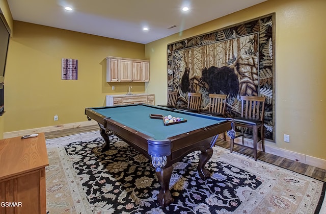 2422 Majestic View Way, Sevierville, TN 37862 - rec room featuring baseboards, light wood-type flooring, recessed lighting, pool table, and arched walkways