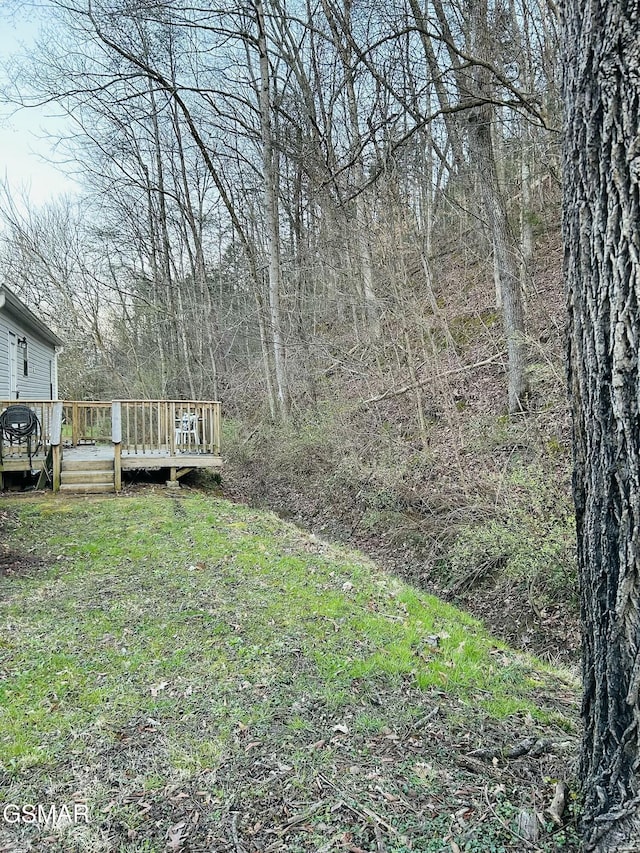 view of yard featuring a wooden deck