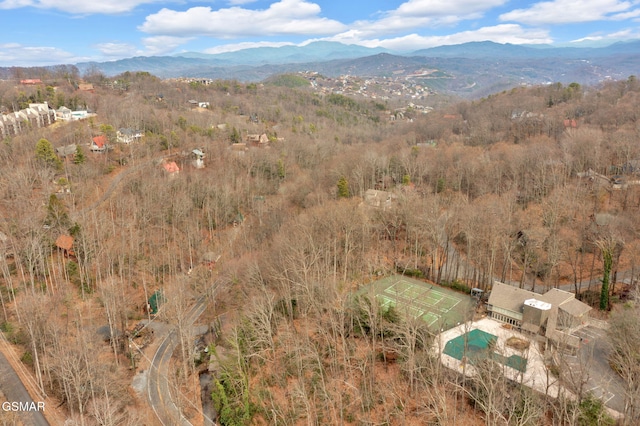 birds eye view of property with a mountain view