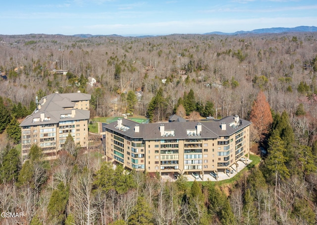 drone / aerial view with a forest view