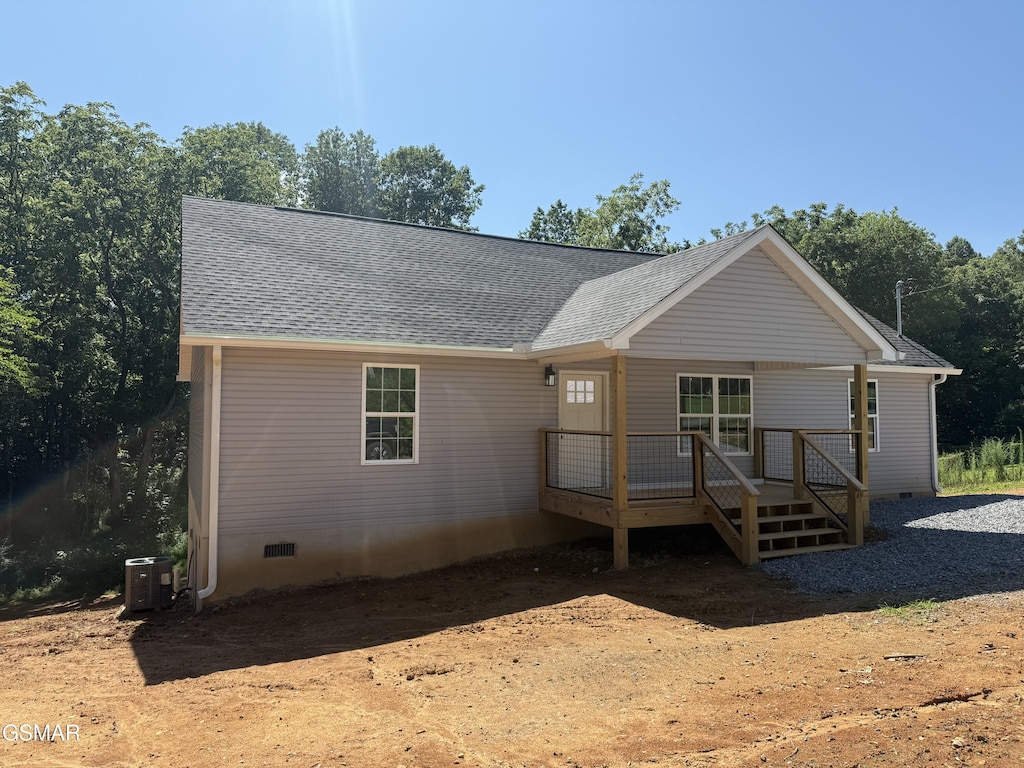 128 Wale Dr, Parrottsville, TN 37843 - view of front of house featuring crawl space, a deck, and roof with shingles