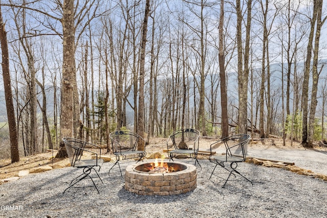 view of patio featuring a fire pit
