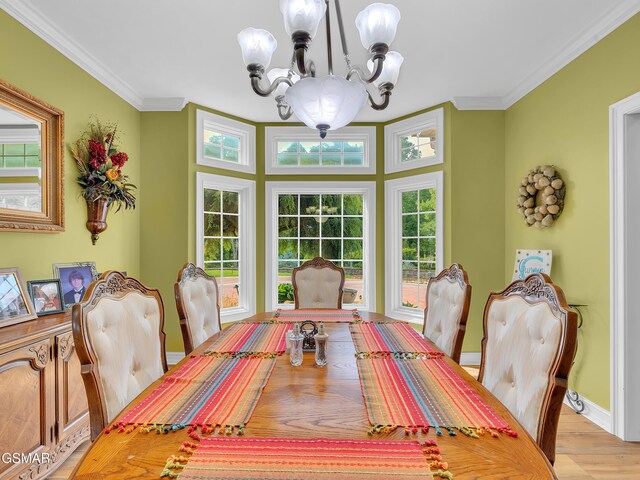 498 Proffitt Ridge Rd, Mooresburg, TN 37811 - dining room with a chandelier, ornamental molding, and light wood finished floors
