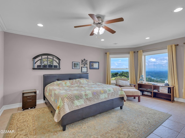 498 Proffitt Ridge Rd, Mooresburg, TN 37811 - tiled bedroom featuring recessed lighting, crown molding, and ceiling fan