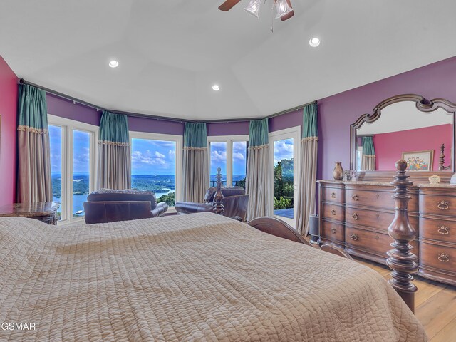 498 Proffitt Ridge Rd, Mooresburg, TN 37811 - bedroom featuring recessed lighting, wood finished floors, multiple windows, and ceiling fan