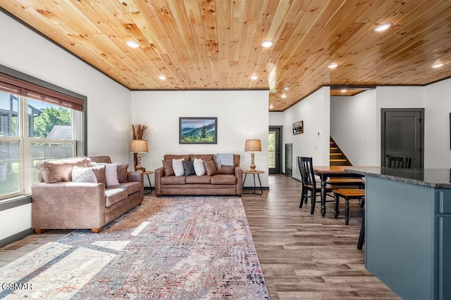 1105 Center St # 2, Sevierville, TN 37862 - living area featuring recessed lighting, stairway, wooden ceiling, and wood finished floors