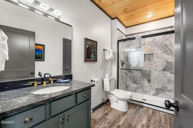 1105 Center St # 2, Sevierville, TN 37862 - full bathroom featuring wood ceiling, wood finished floors, vanity, and a shower stall