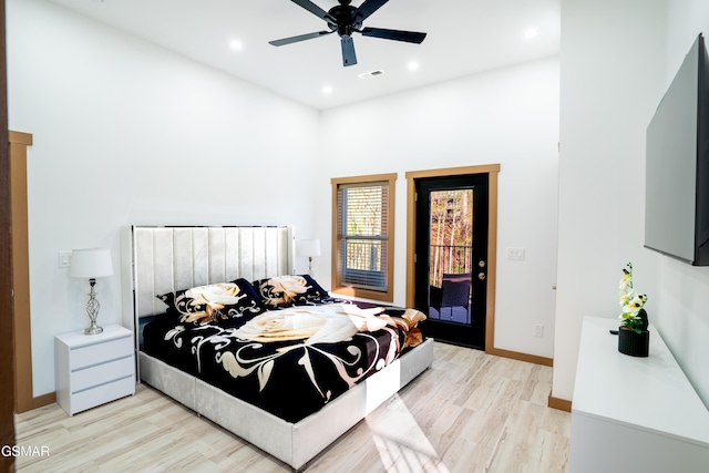 1040 Old Cartertown Rd, Gatlinburg, TN 37738 - bedroom with light wood-style floors, access to outside, a ceiling fan, recessed lighting, and baseboards