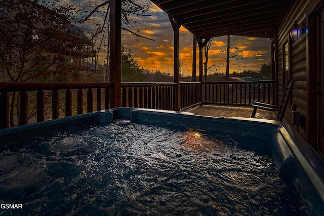 exterior space featuring a hot tub