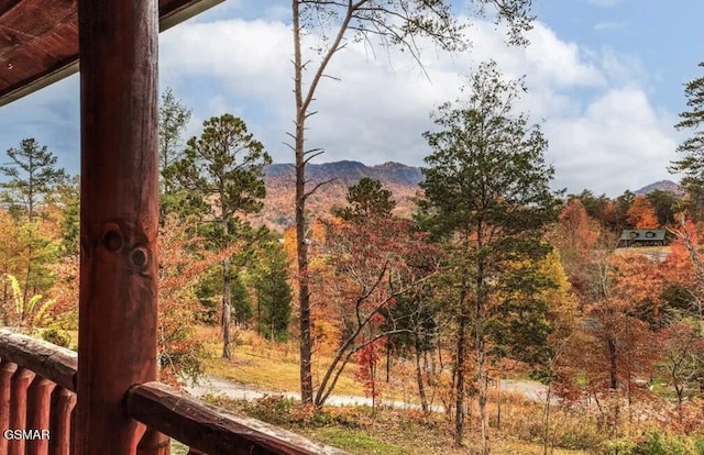 property view of mountains featuring a forest view