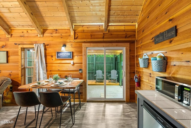 632 Morning Mist Way, Gatlinburg, TN 37738 - dining space featuring wood ceiling, wood walls, and wood finished floors
