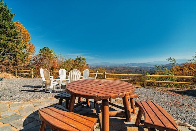 view of patio with a mountain view