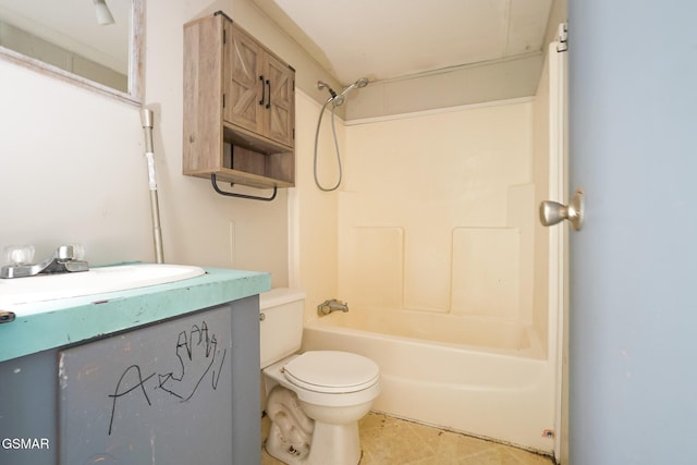 full bathroom with toilet, shower / washtub combination, and vanity