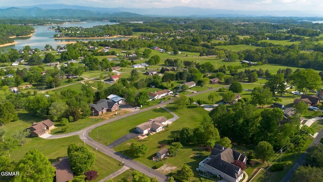 aerial view with a water and mountain view