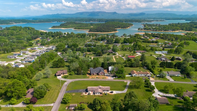 aerial view with a water and mountain view