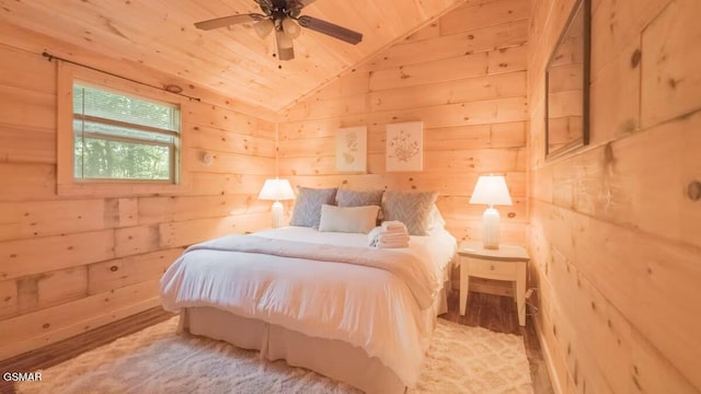 122 Quail Roost Dr, Cosby, TN 37722 - bedroom with lofted ceiling, wooden walls, wood ceiling, and wood finished floors
