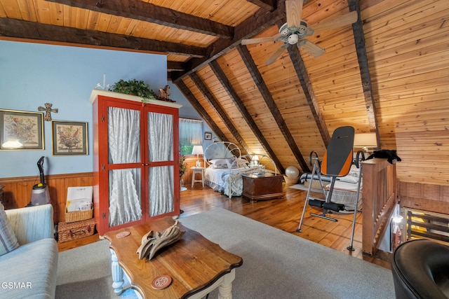 4091 Camp Hollow Rd, Sevierville, TN 37876 - living area featuring wooden ceiling, hardwood / wood-style flooring, wooden walls, and wainscoting