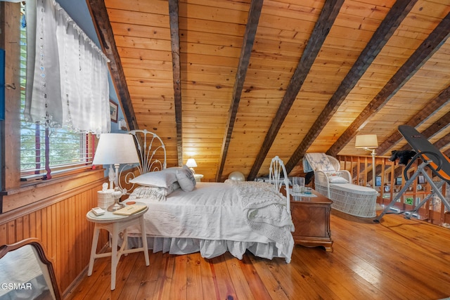 4091 Camp Hollow Rd, Sevierville, TN 37876 - bedroom featuring wooden ceiling, hardwood / wood-style floors, and wooden walls