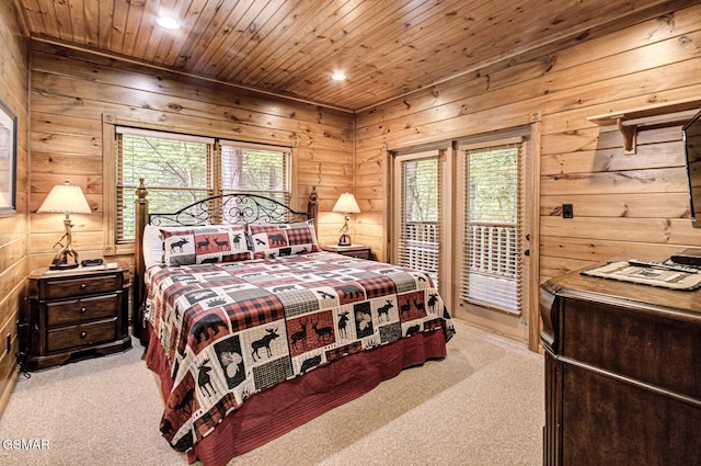 bedroom featuring access to outside, multiple windows, and light carpet