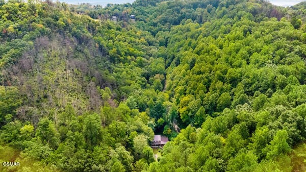 birds eye view of property featuring a view of trees